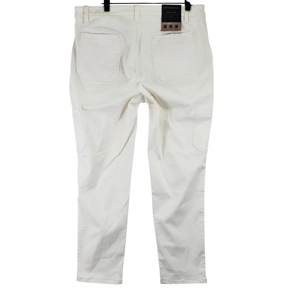 Banana Republic Sloan Pants Women 14 Off-White Stretch Chino Cargo Utility